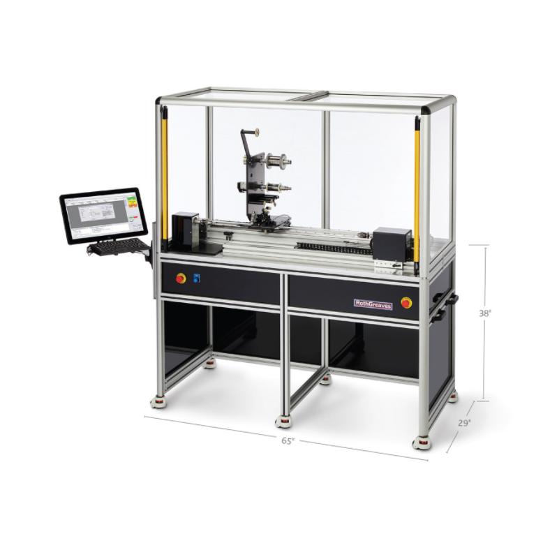 Industrial 3D printer enclosed in a clear safety cabinet with a touchscreen control panel.