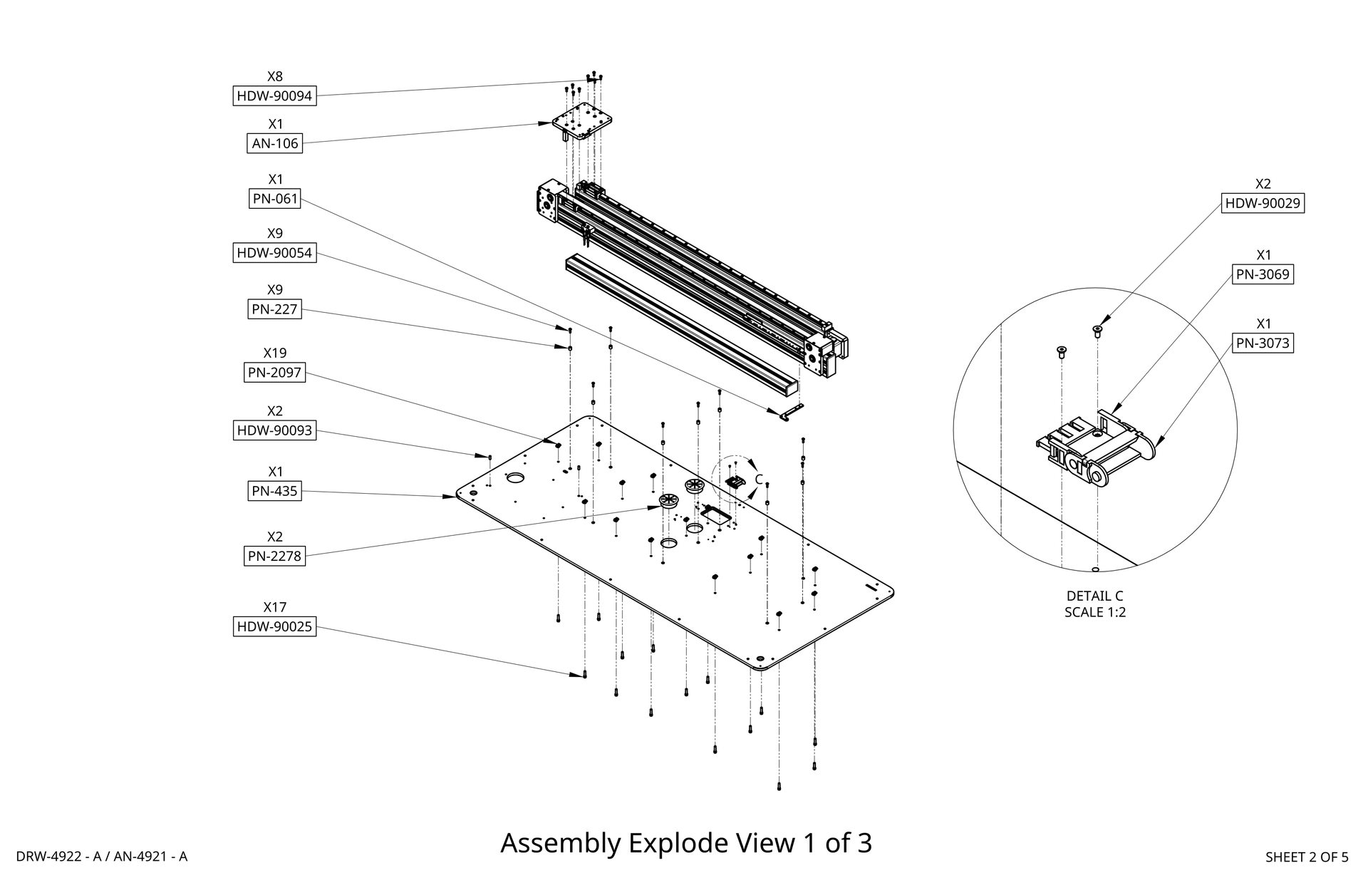3D CAD rendering of a linear rail and carriage assembly on a metal base plate rothgreaves coil winder parts