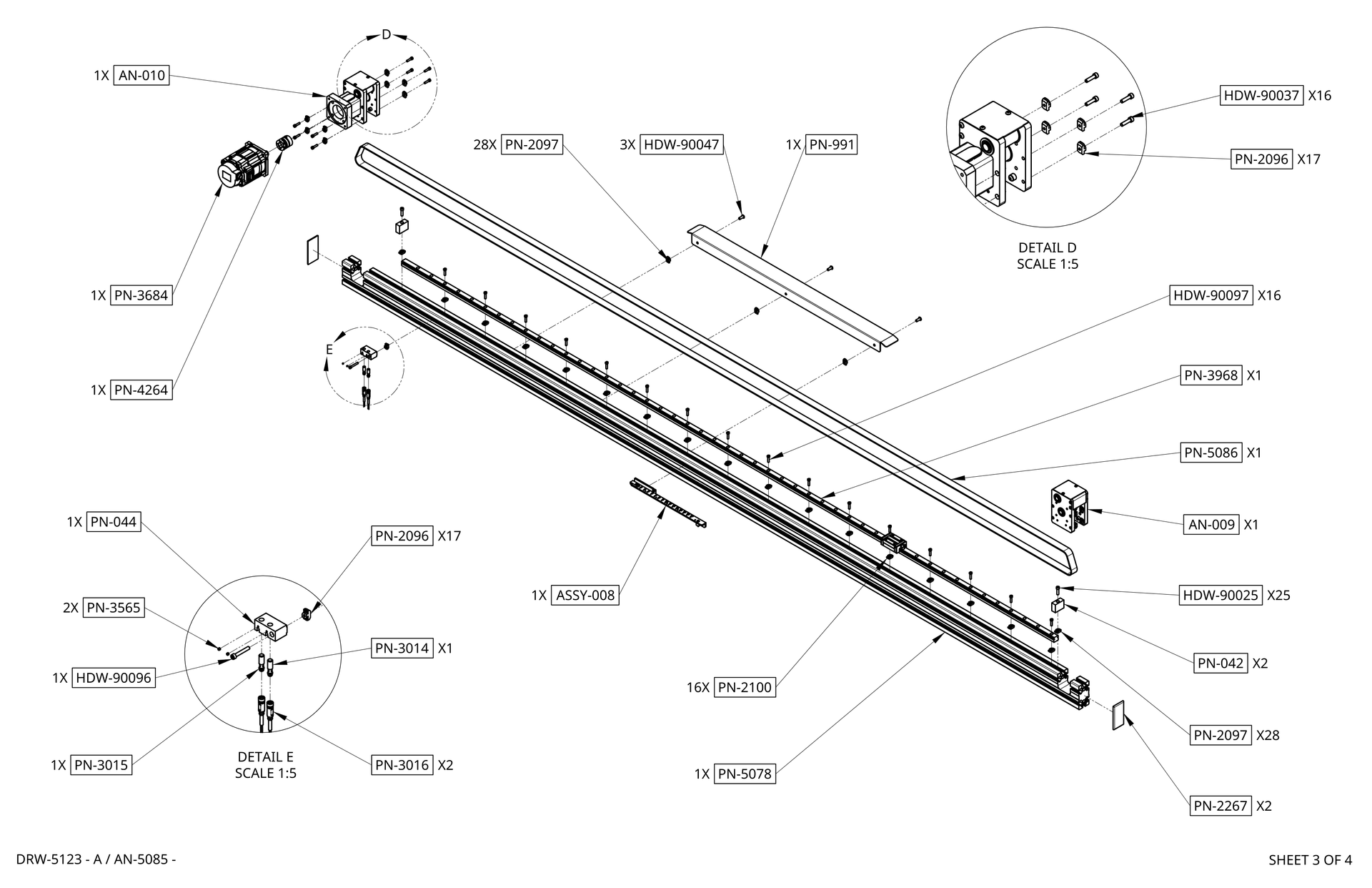 Long metal linear track or rail mounted diagonally on a white background rothgreaves coil winder parts