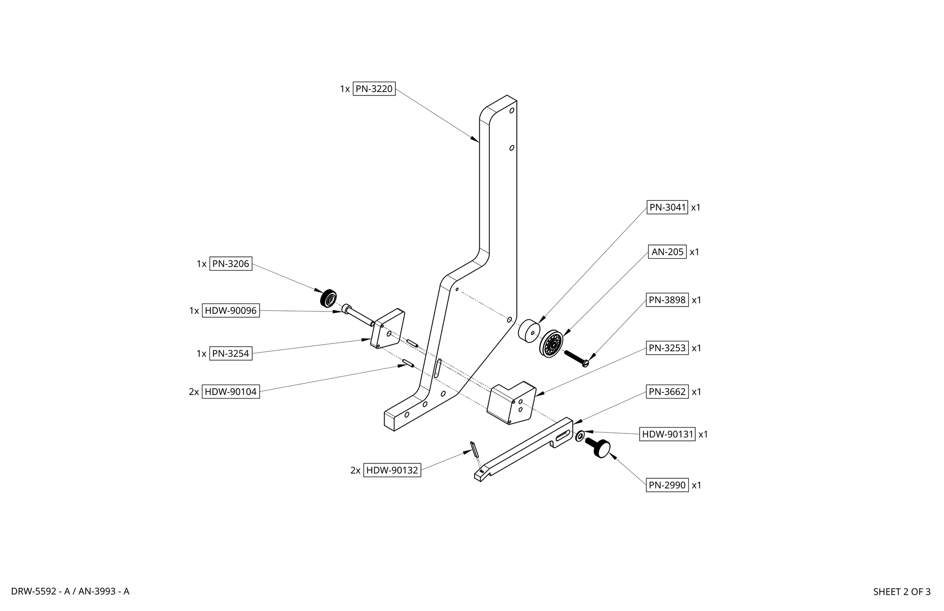 Dark gray 3D CAD model of a mechanical bracket with two protruding pins and a circular hole rothgreaves coil winder parts