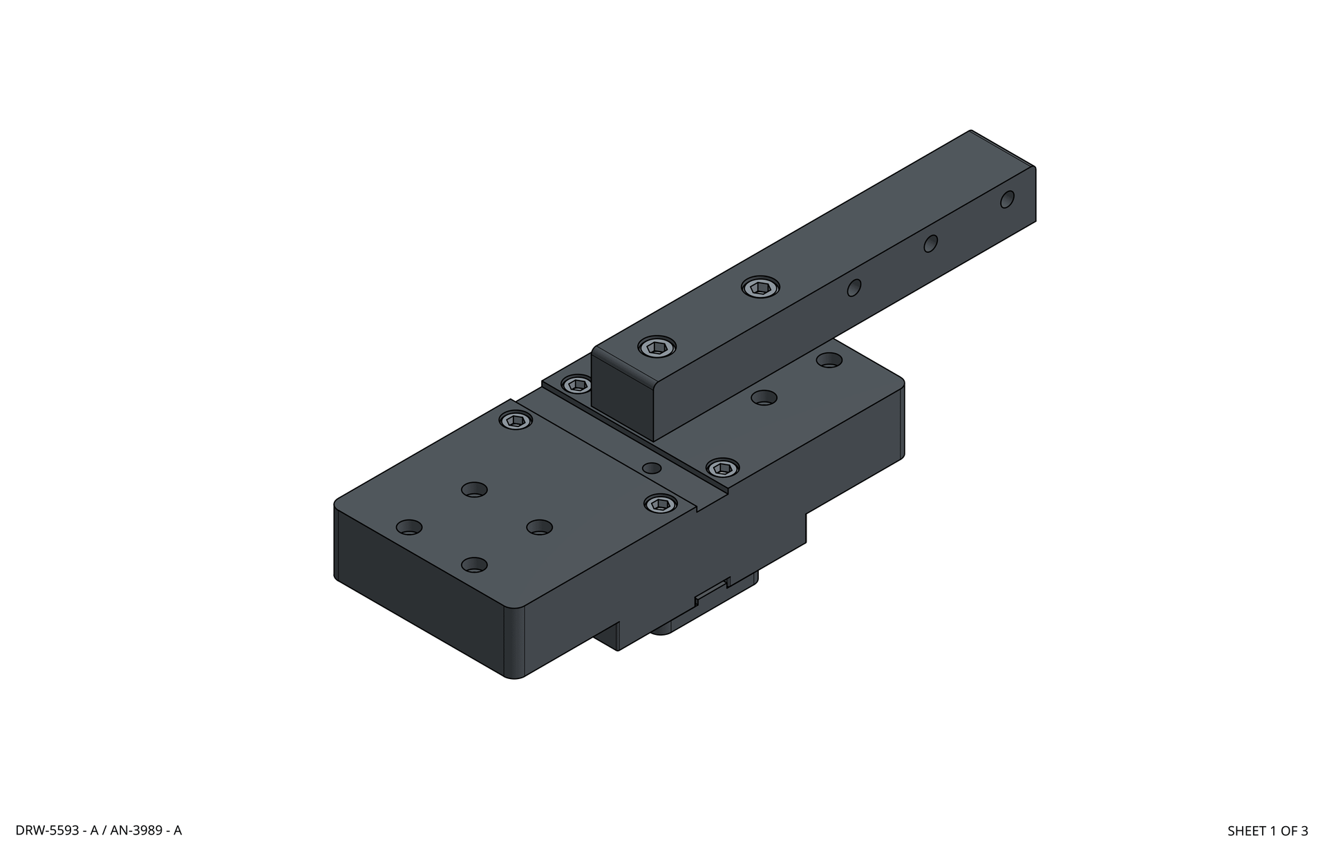 Dark gray mechanical linear guide rail assembly on a white background rothgreaves coil winder parts