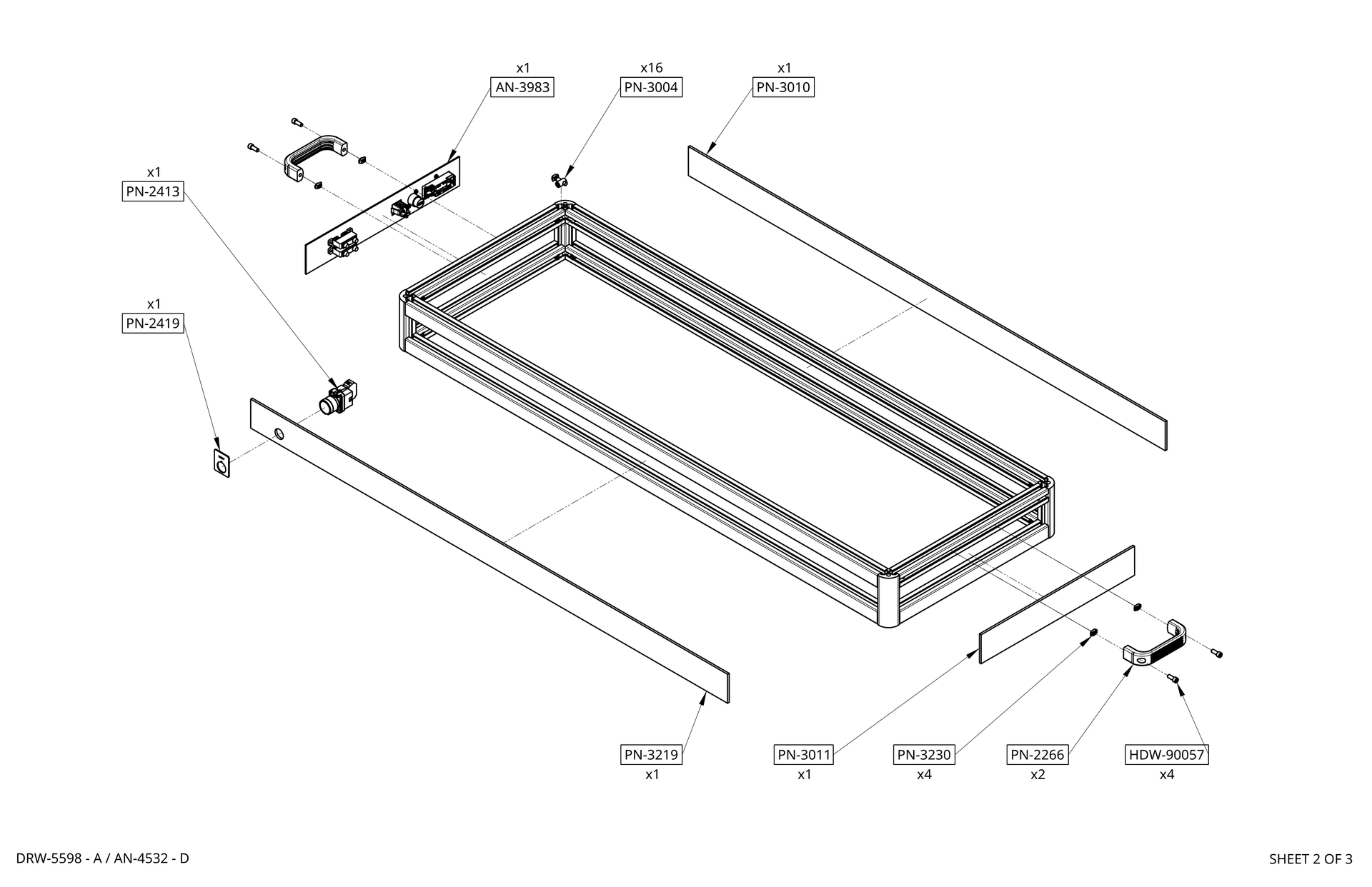 3D-rendered rectangular metal frame with black rails on a white background rothgreaves coil winder parts