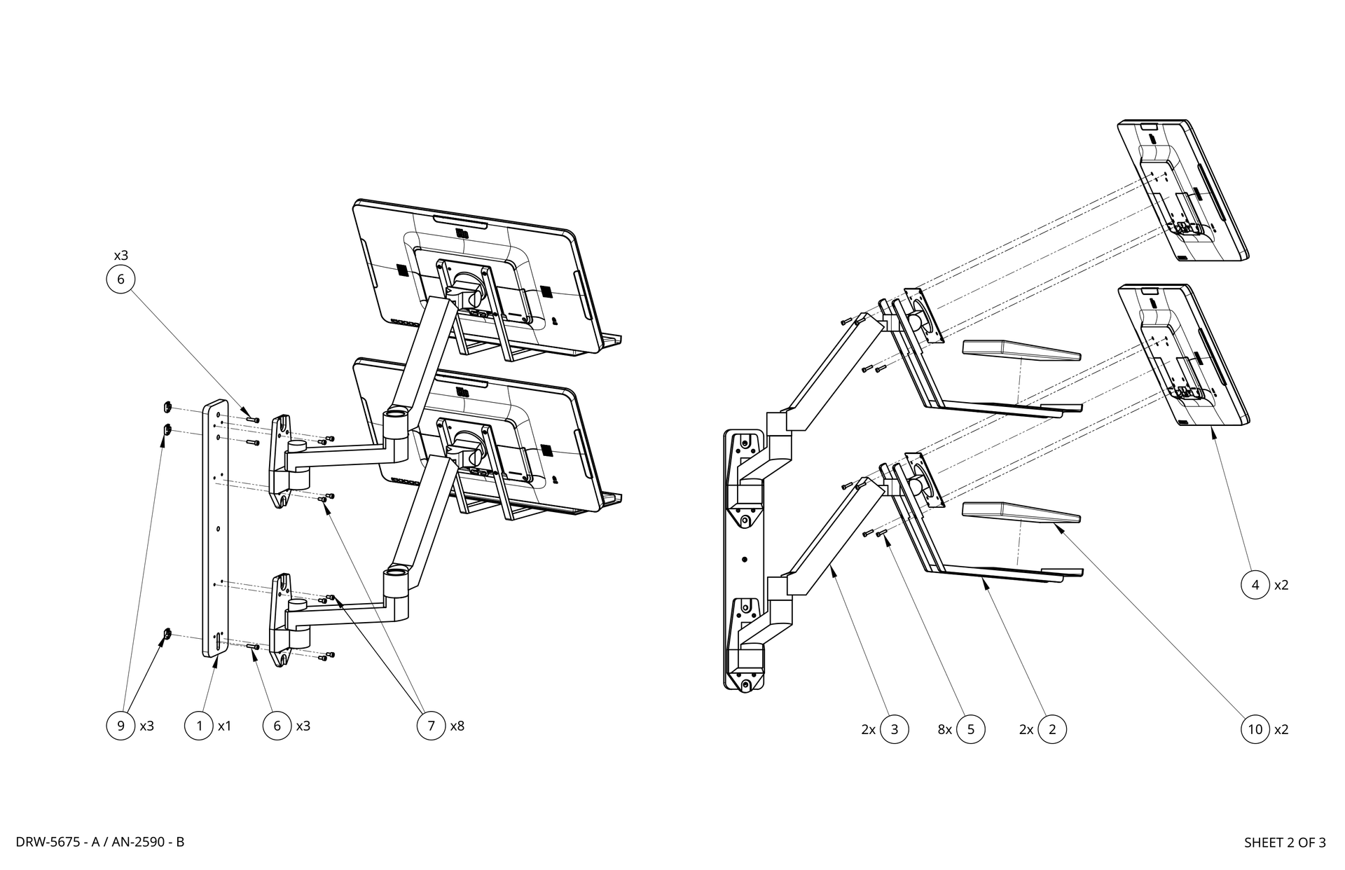 Adjustable dual-monitor wall mount with two black screens extended on silver arms rothgreaves coil winder parts