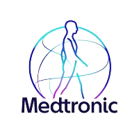 Medtronic logo with a stylized blue human figure inside a teal globe outline