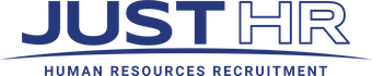JUST HR logo with blue text and tagline