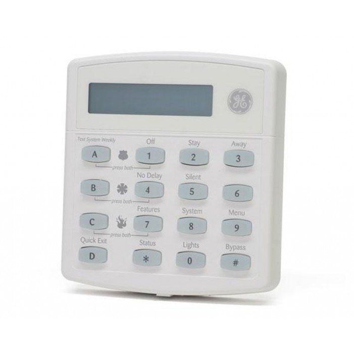 A white keypad with blue buttons on a white background.