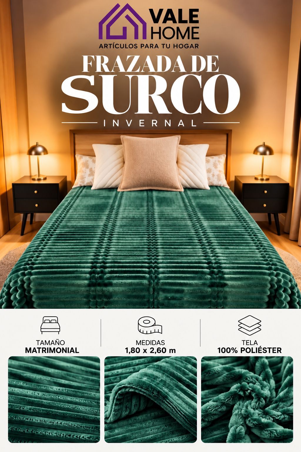 FRAZADA INVERNAL TAMAÑO  MATRIMONIAL SURCO