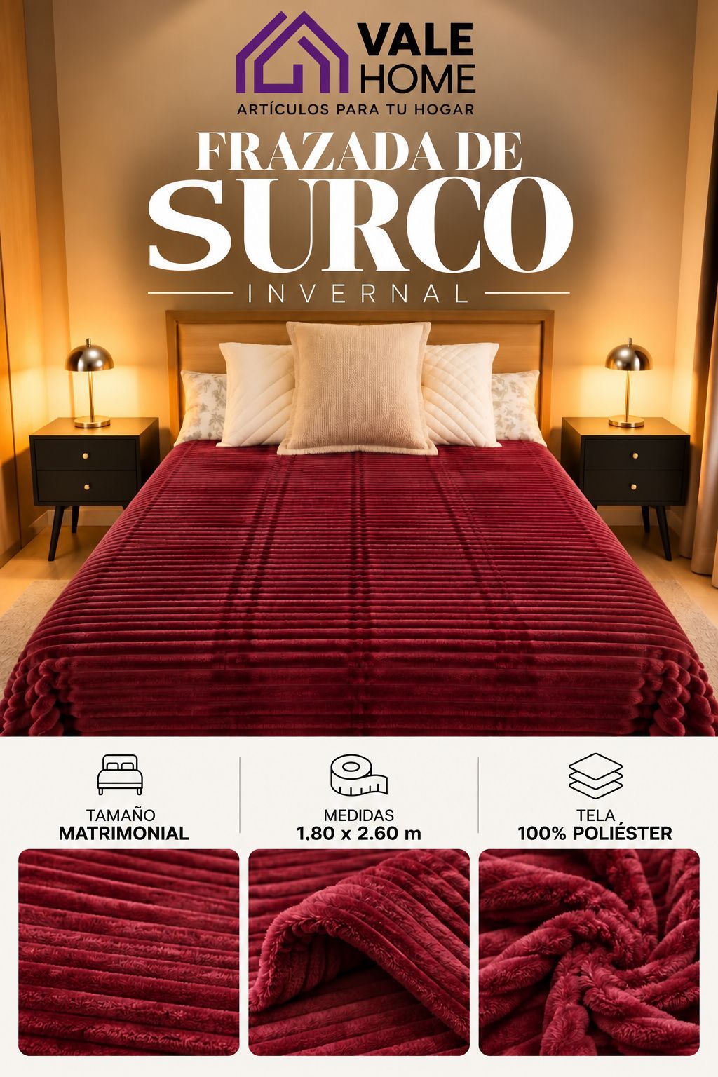 FRAZADA INVERNAL TAMAÑO  MATRIMONIAL SURCO