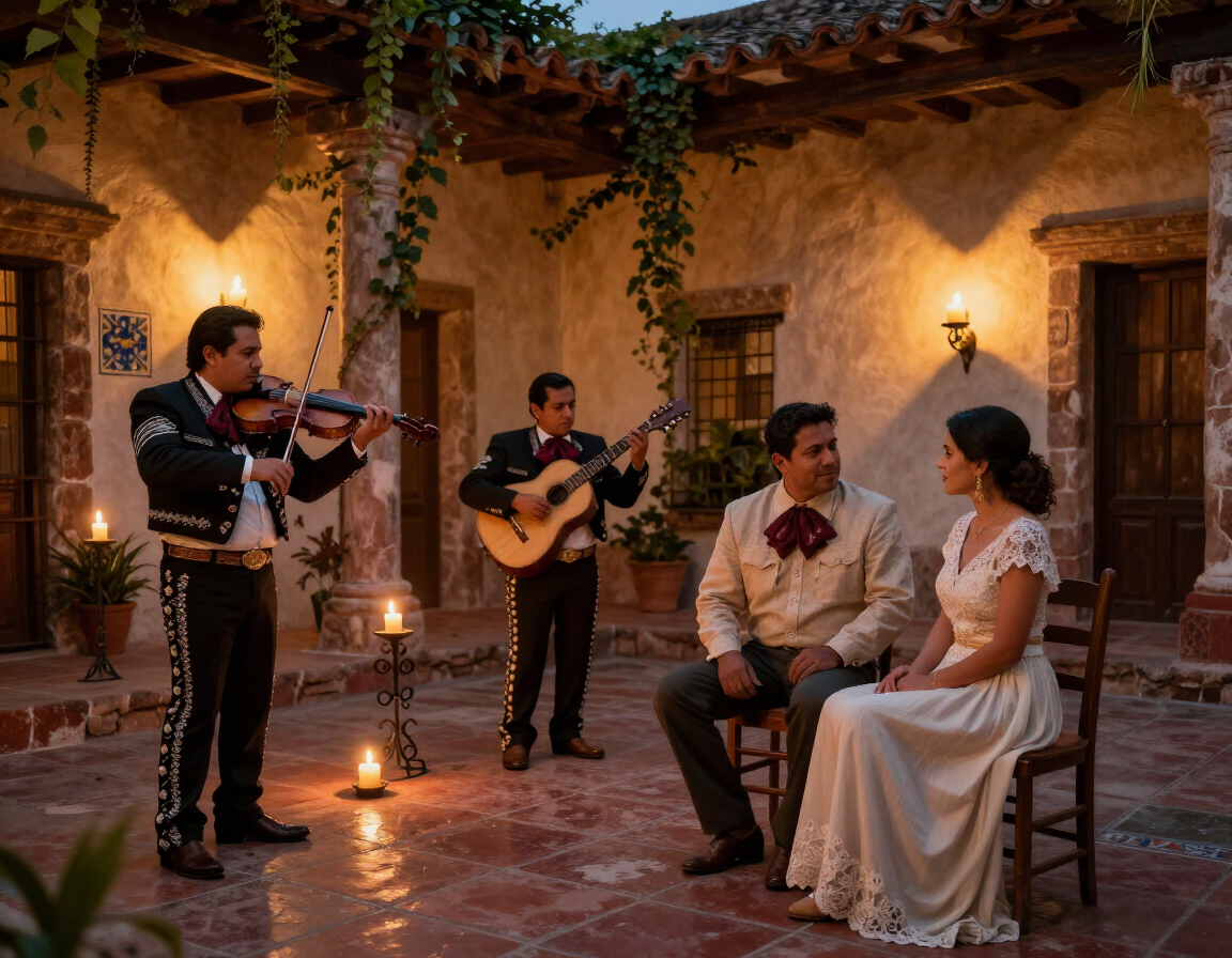 Serenata &iacute;ntima en patio colonial con velas