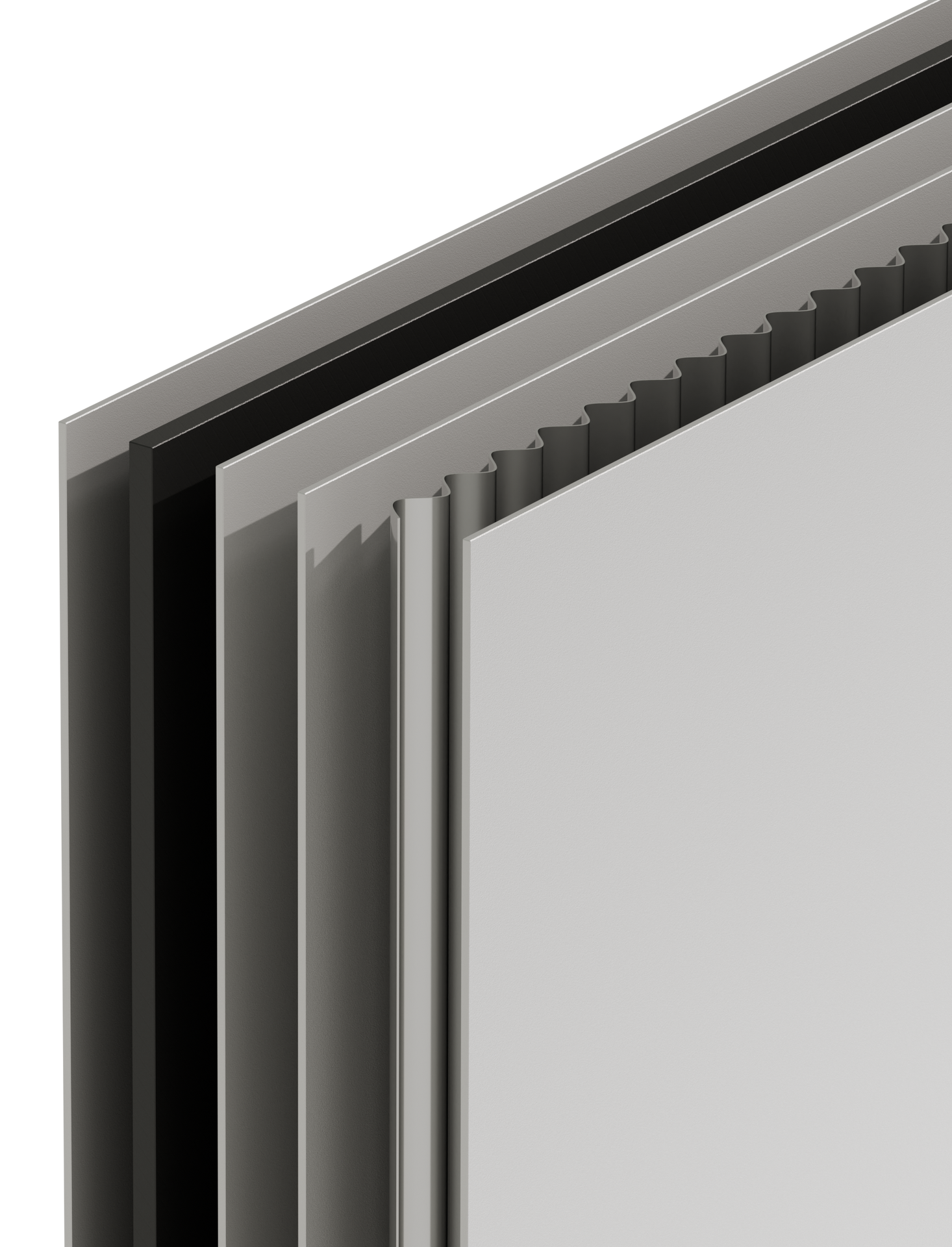 A close up of two metal panels with different cores opened up