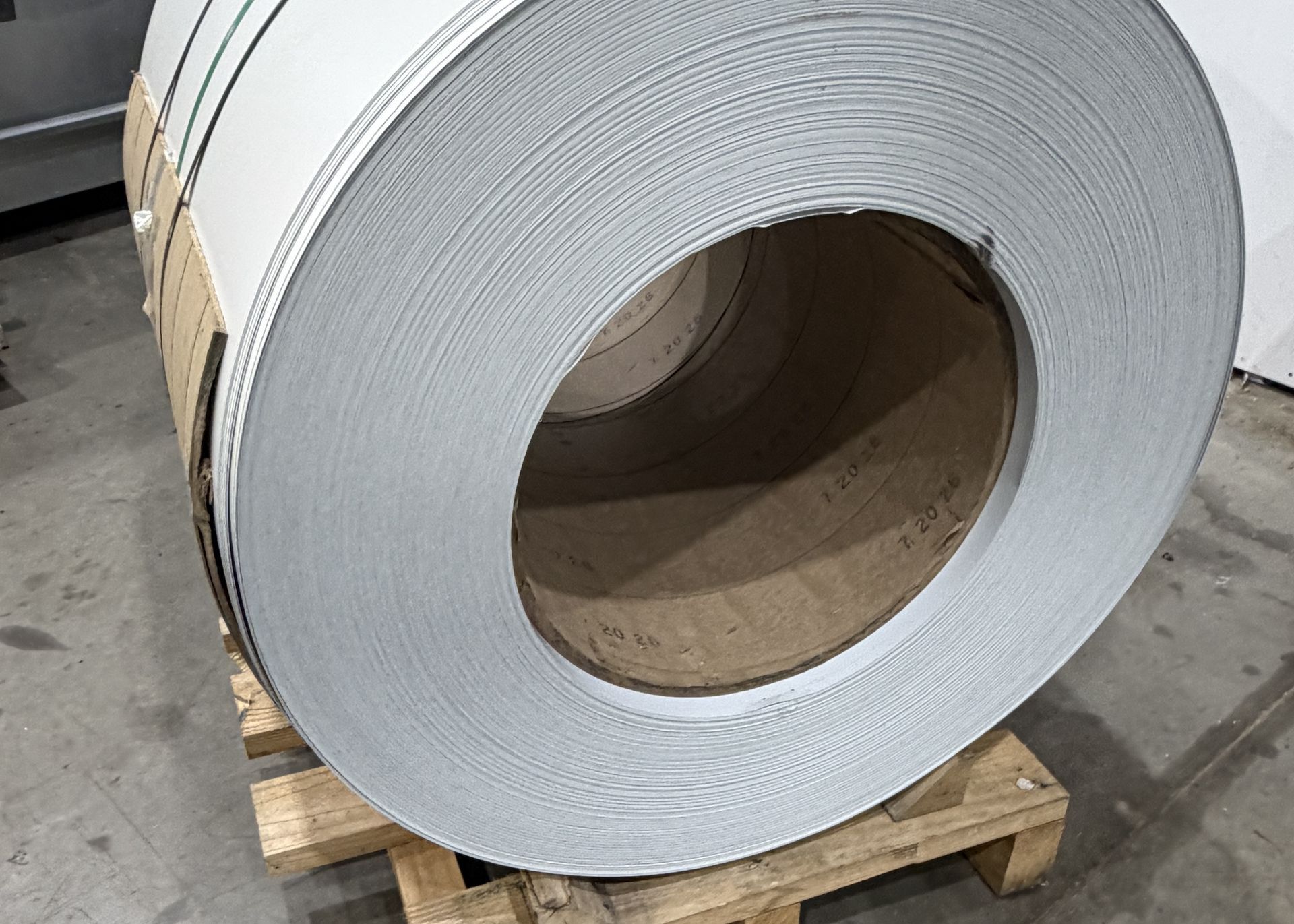 Coil material on a wooden pallet in the ASF shop.