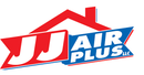 JJ Air Plus LLC logo: Red and blue stylized text with a red house icon on top.