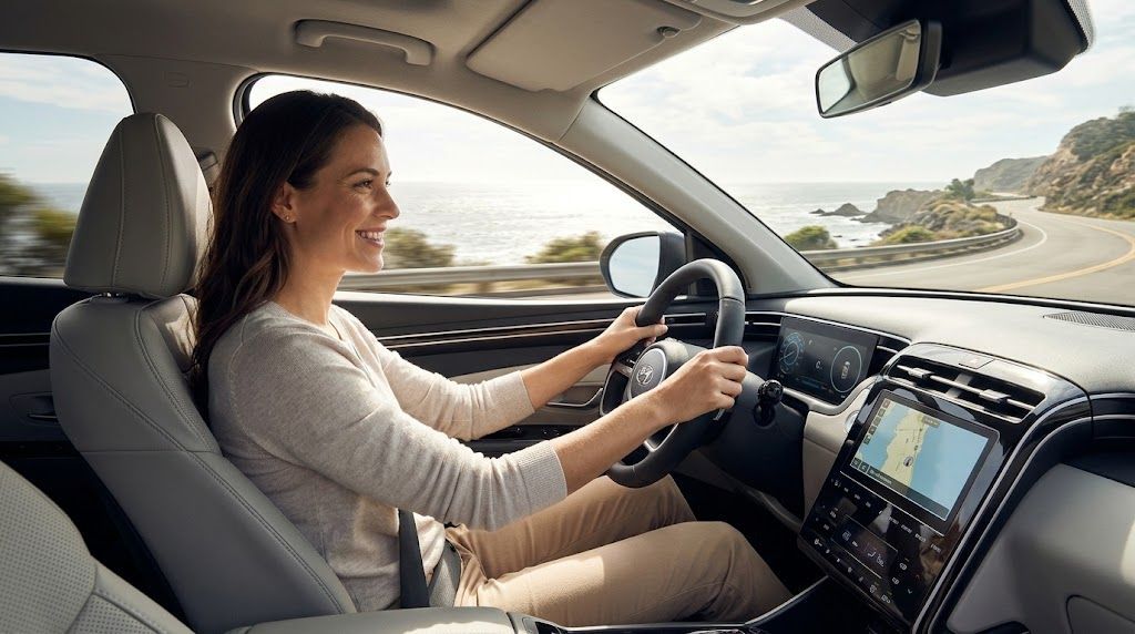 Happy customer driving vehicle