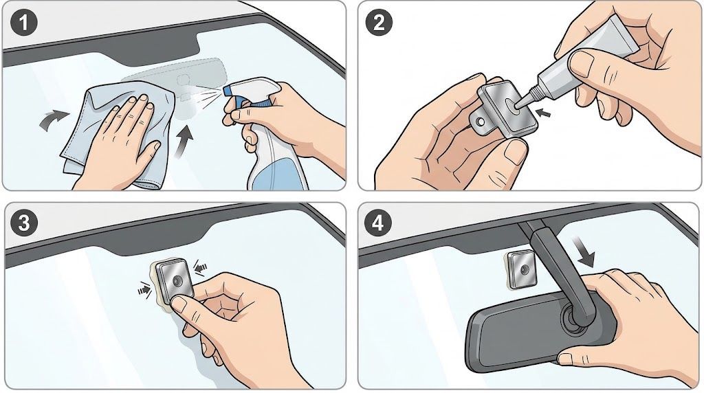 Step-by-step rear view mirror installation