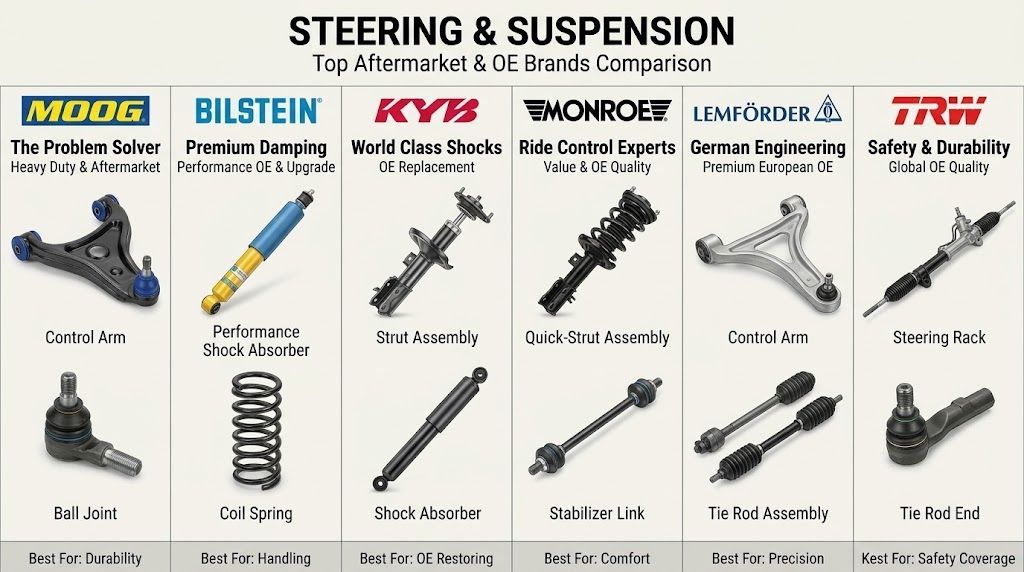 Comparison chart of steering and suspension brands