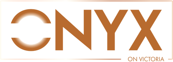Logo for "ONYX on Victoria" in orange-brown text. "C" is shaped like a circle with a gap.