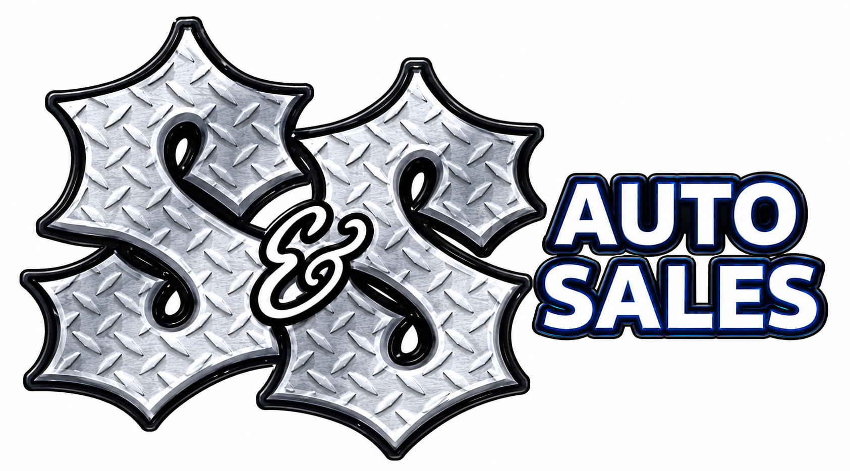 Silver metal “S&S” logo with “Auto Sales” in blue text