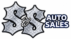 Silver metal “S&S” logo with “Auto Sales” in blue text