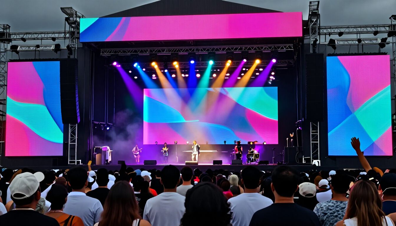 Pantalla LED e iluminación escénica durante un evento
