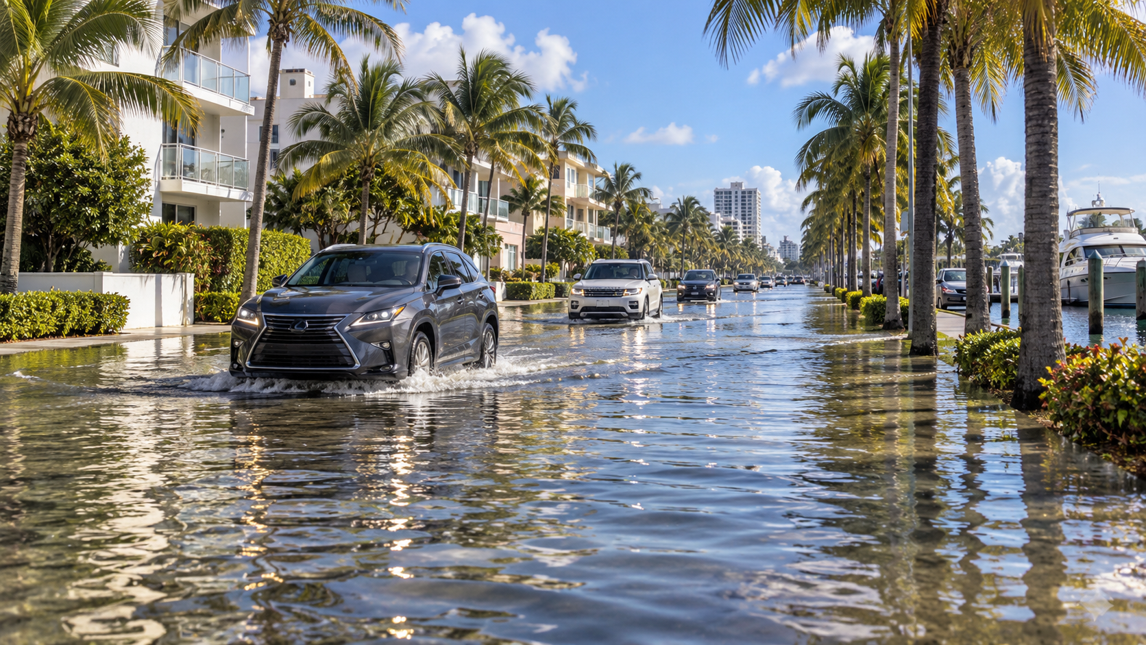 King tide flooding on a South Florida coastal street