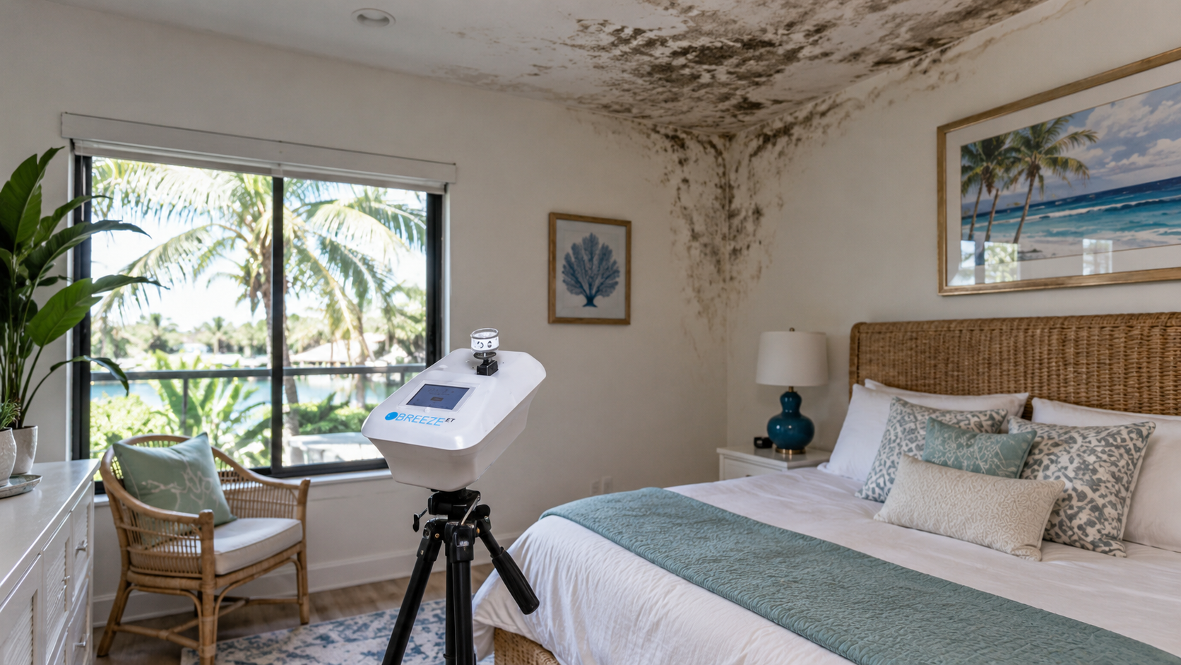 Mold testing equipment in South Florida bedroom