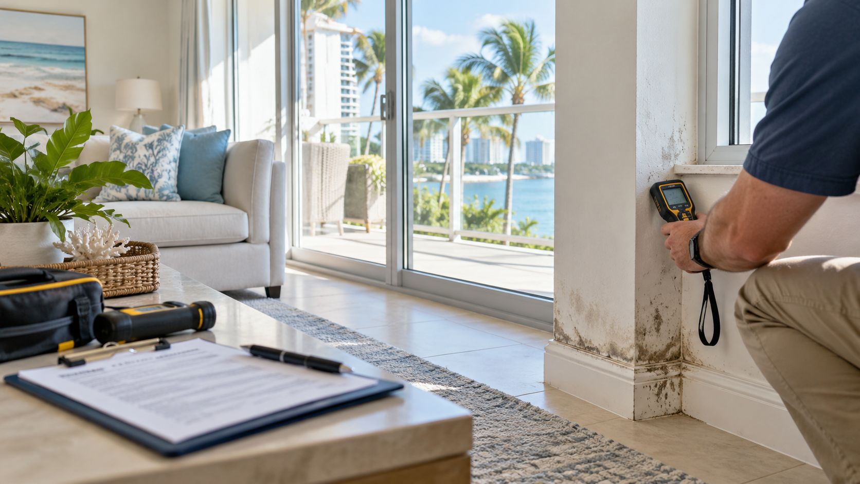 Mold inspection inside a South Florida condo