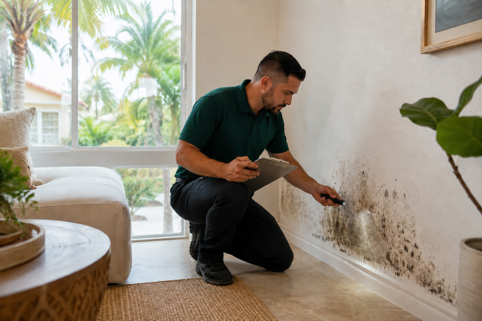 Mold inspector checking a South Florida home