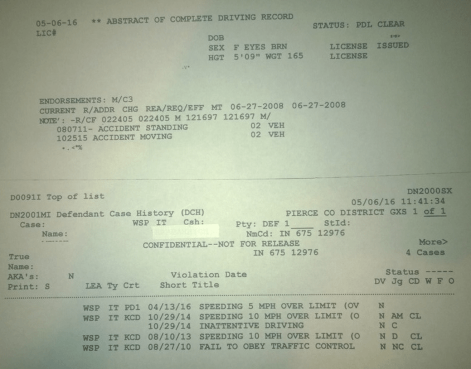 driving record example