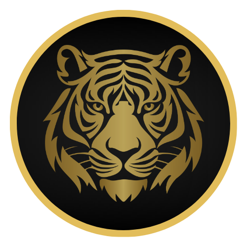a tiger with a long tail is on a yellow background .