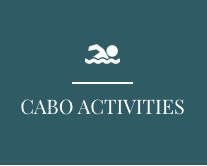 A logo for cabo activities with a swimming icon on a blue background.
