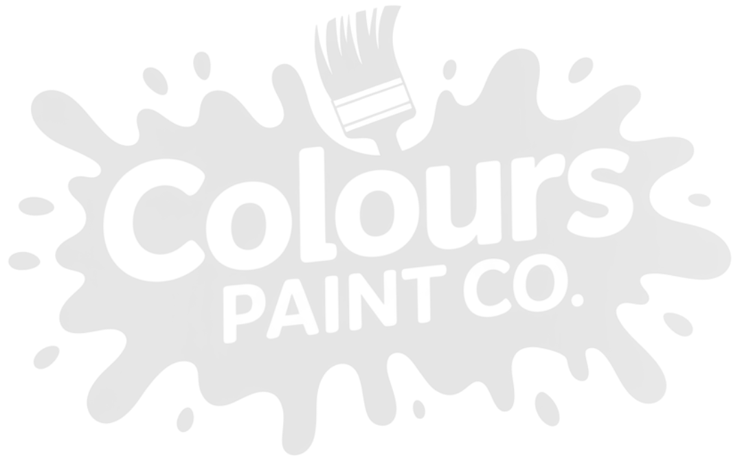 Logo for Colours Paint Co. with paint splash in red, purple, and blue, and a paintbrush.