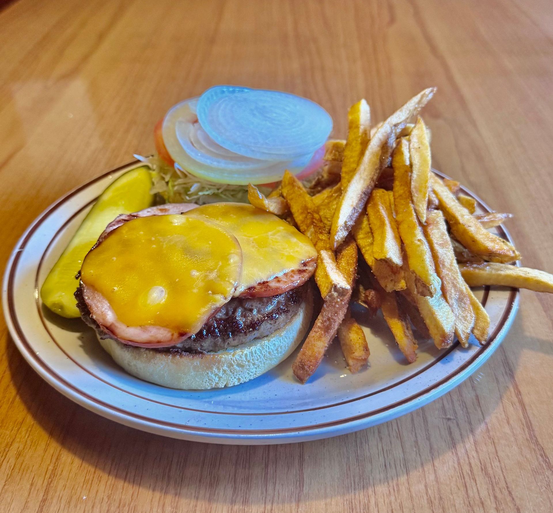 Canadian bacon cheeseburger