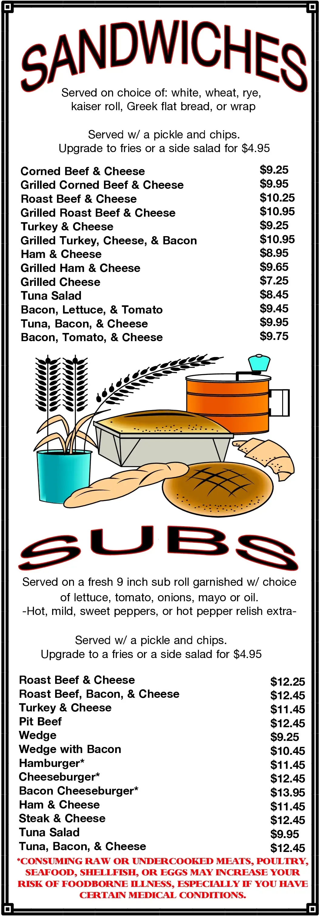 subs & sandwiches menu