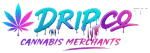 Dripz Cannabis Merchants logo with pink-purple cannabis leaf and teal-purple lettering
