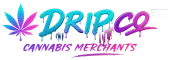 Dripco Cannabis Merchants logo with pink-purple cannabis leaf and teal-purple lettering