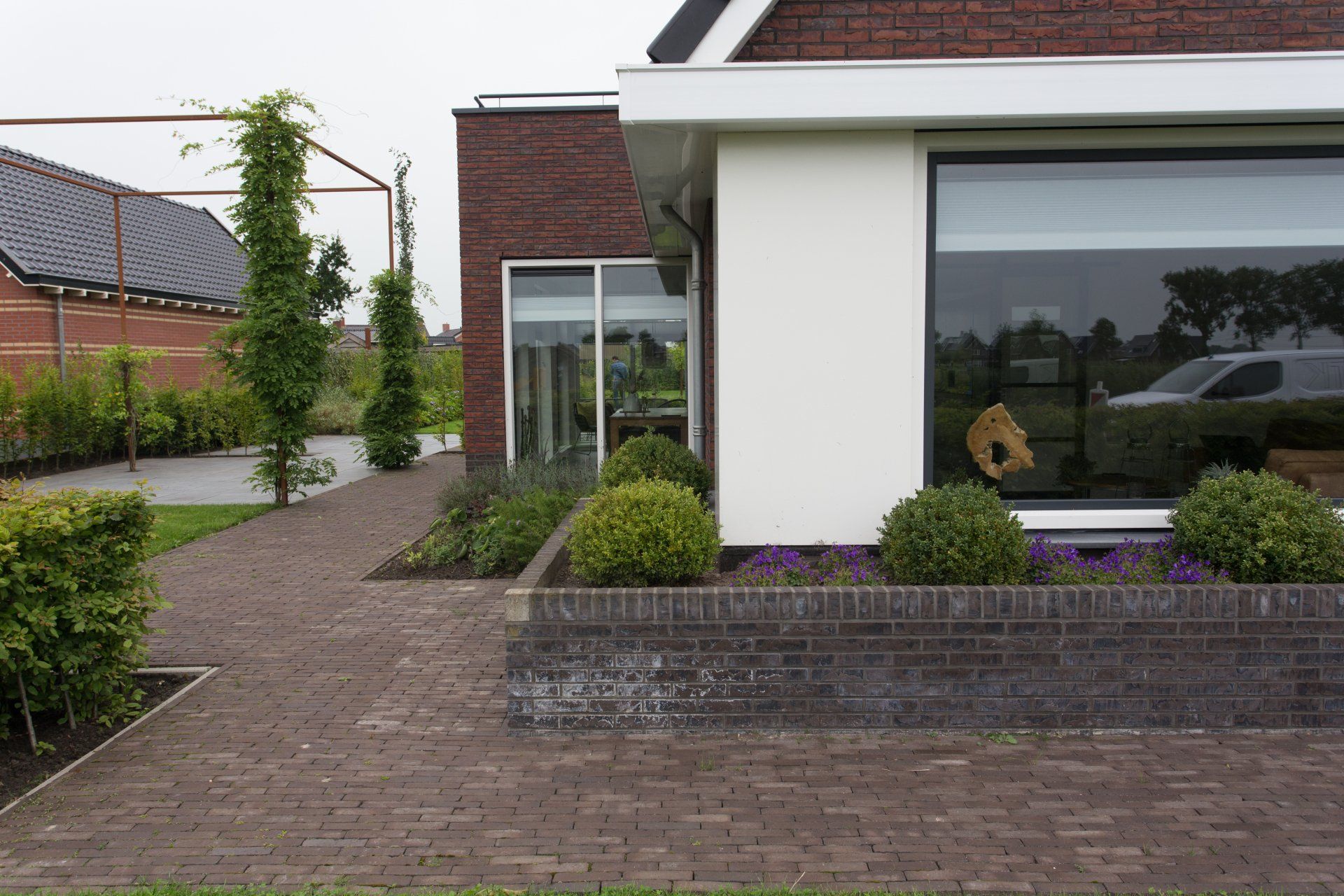 voortuin in Bedum met populus tremula erecta en klimconstructie met wisteria KTK Kolk Tuinontwerp en Groenadvies