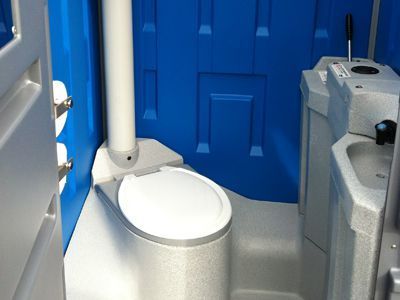 Portable Toilet Interior With White Seat, Blue Door — Wee R Portable Loos in Glenorchy, TAS