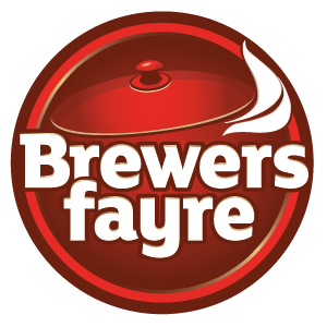 A logo for brewers fayre with a pot on it