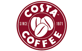 The costa coffee logo has two coffee beans in it