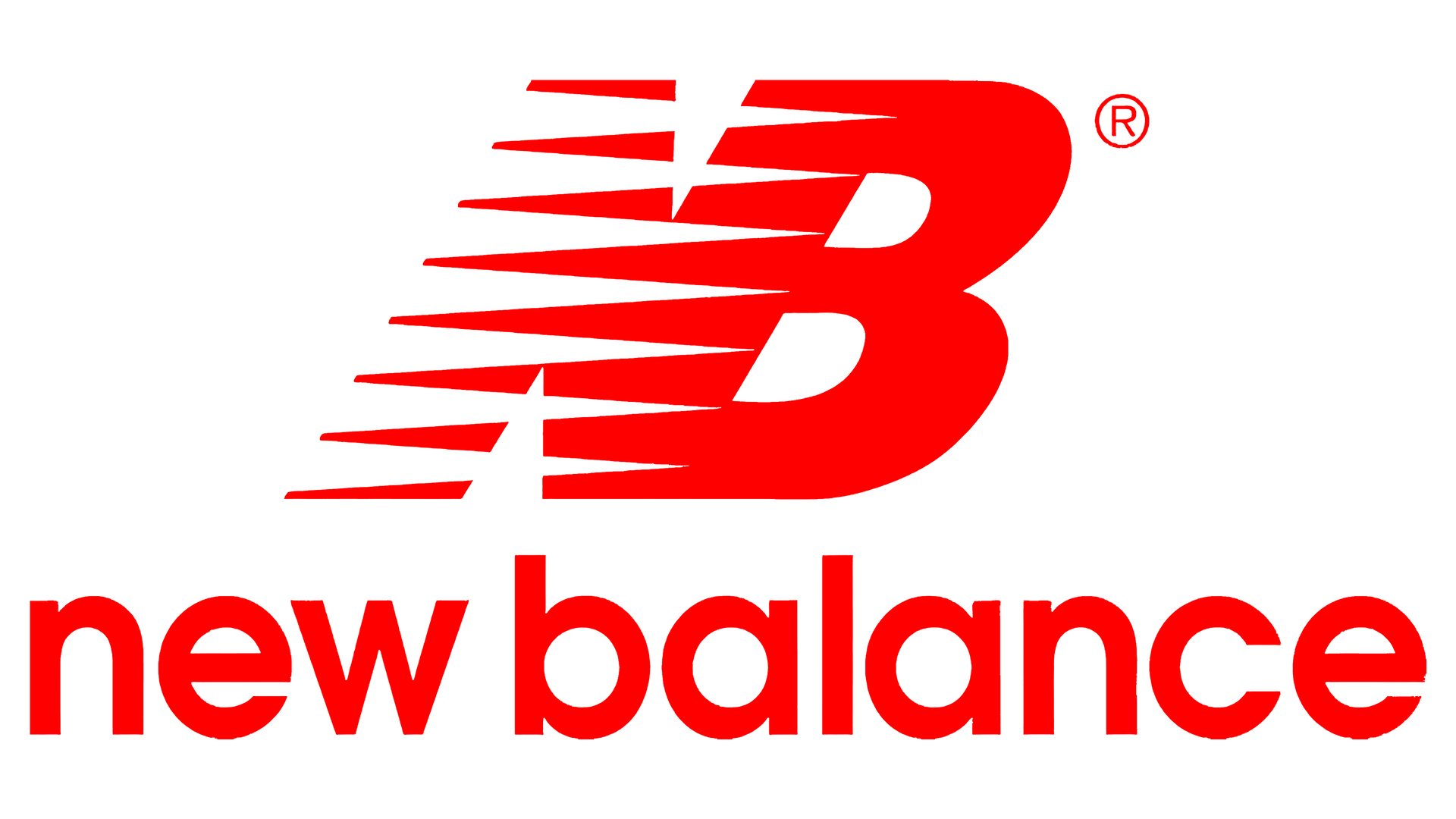 A red new balance logo on a white background