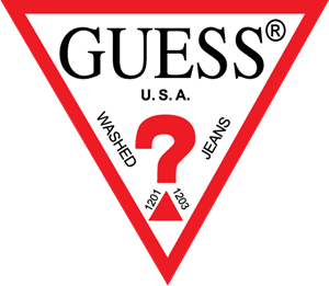 A red and white guess logo with a question mark