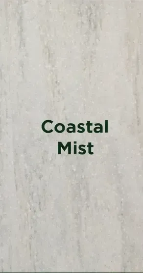 “Coastal Mist” text in dark green on a light beige textured background