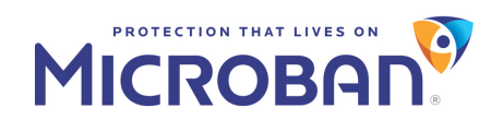 Microban logo in blue and orange with the tagline “Protection that lives on”