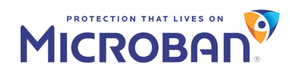 Microban logo in blue and orange with the tagline “Protection that lives on”