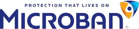Microban logo in blue and orange with the slogan “Protection that lives on”