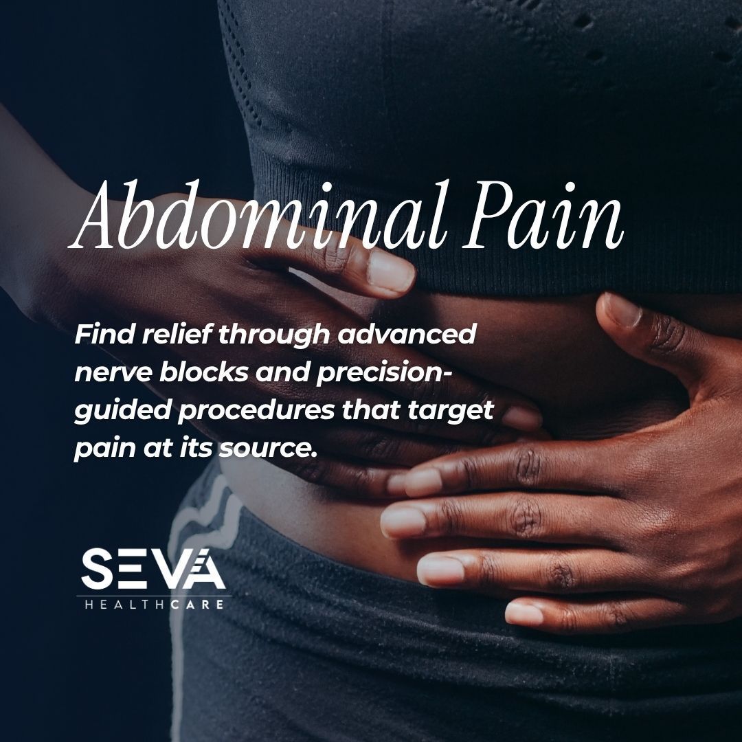 Person clutching abdomen with text