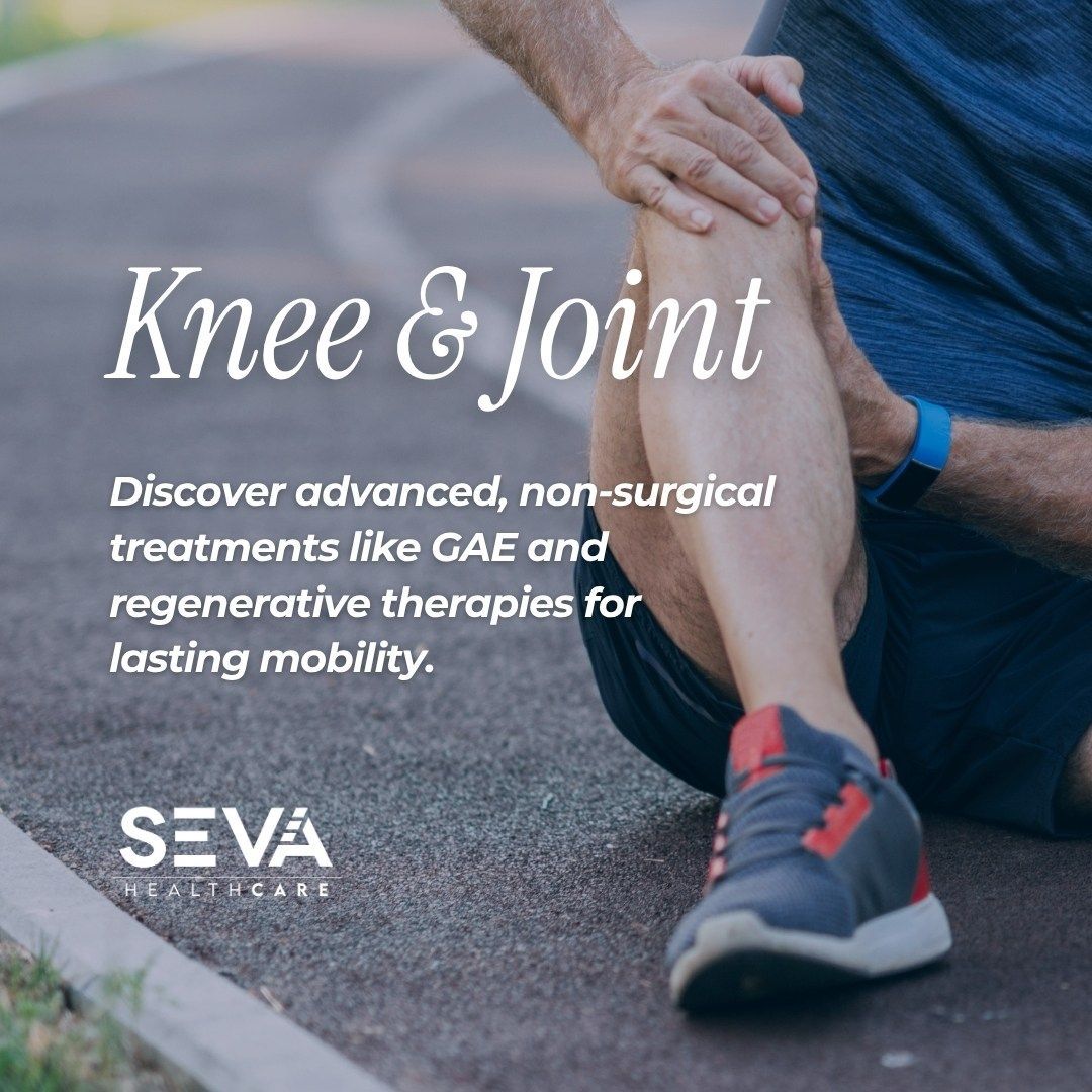 Man holding a knee on a road with “Knee & Joint” text and regenerative therapy message