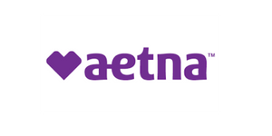 Aetna logo in purple with a heart icon and wordmark on a white background