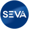 Blue circular SEVA logo with white text and a diagonal light streak