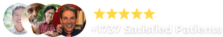Five gold stars beside smiling patient profile photos and the text “179 satisfied patients”